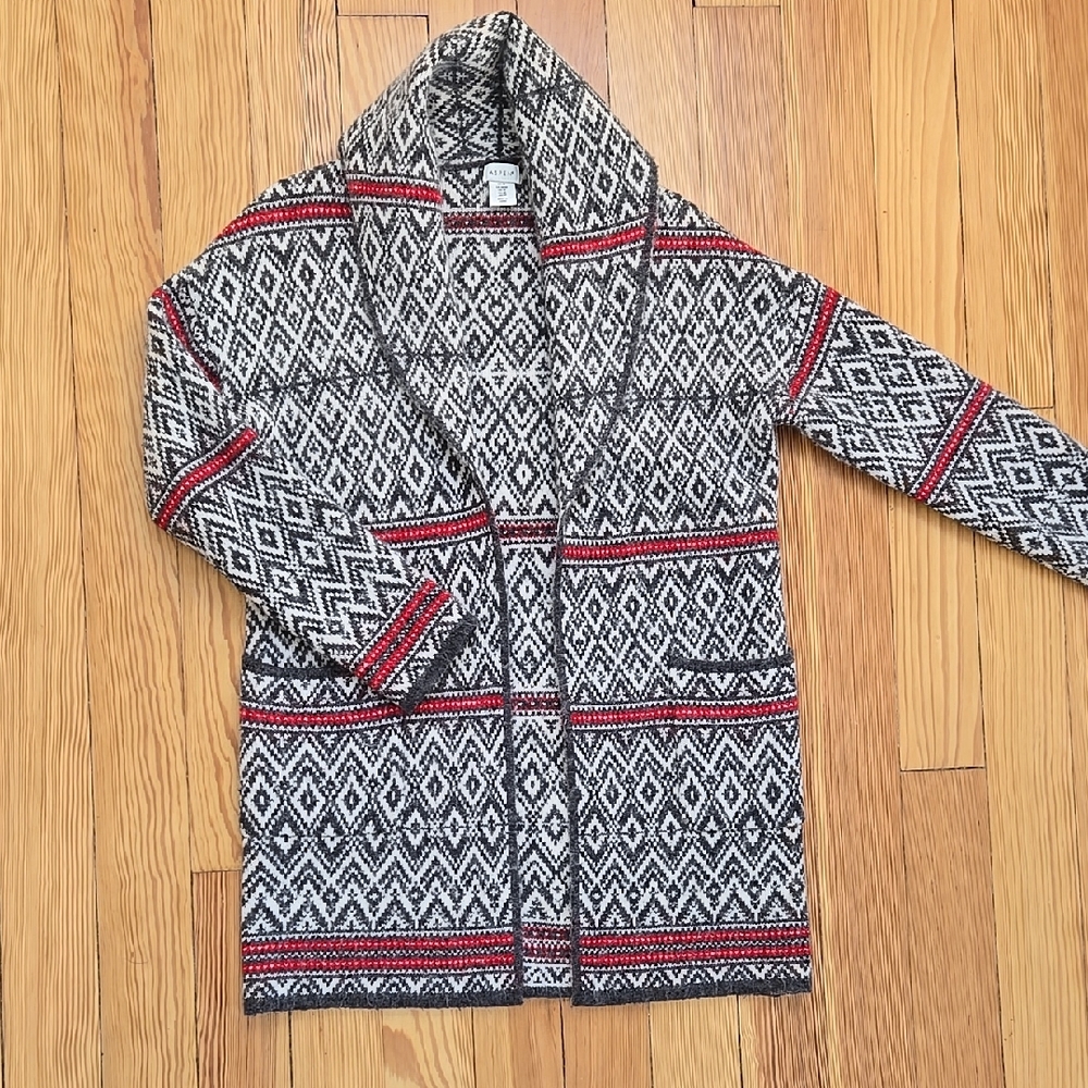 Geometric Patterned Sweater - Charcoal, White, An… - image 1